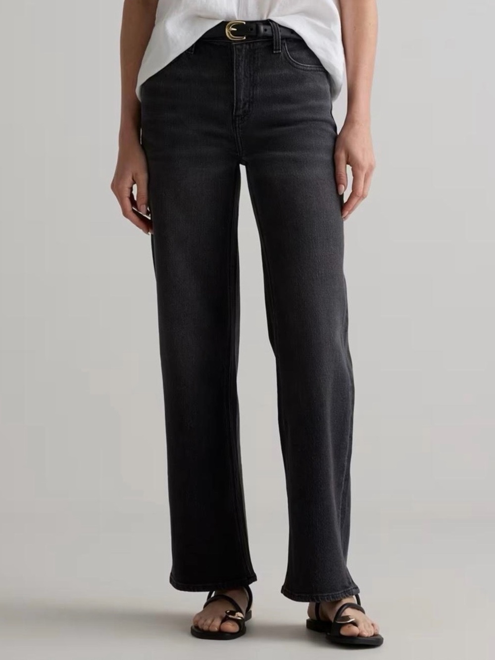Quince Bella Black Straight Leg Jeans 32P charcoal wash